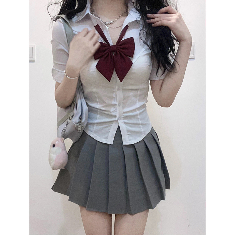 jk uniform pure want waist-tight white shirt Women's Spring and Autumn college style slim slimming hot girl long sleeve bottoming top