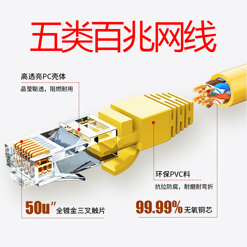 Zhanhong Network Cable Wholesale Category 5E Twisted Pair Cable with Crystal Head 1m for High-Speed Computer Transmission