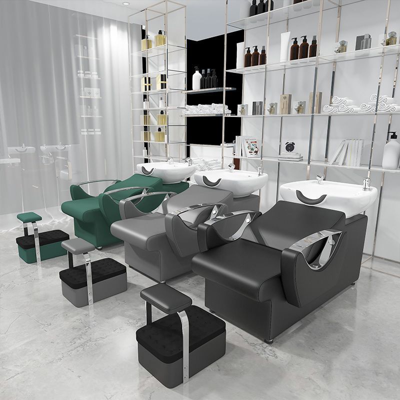 Шампуньный реклайнер, полуреклайнер для парикмахерских с подножкой, кожаная шампуньная кровать с керамической раковиной, заводская продукция