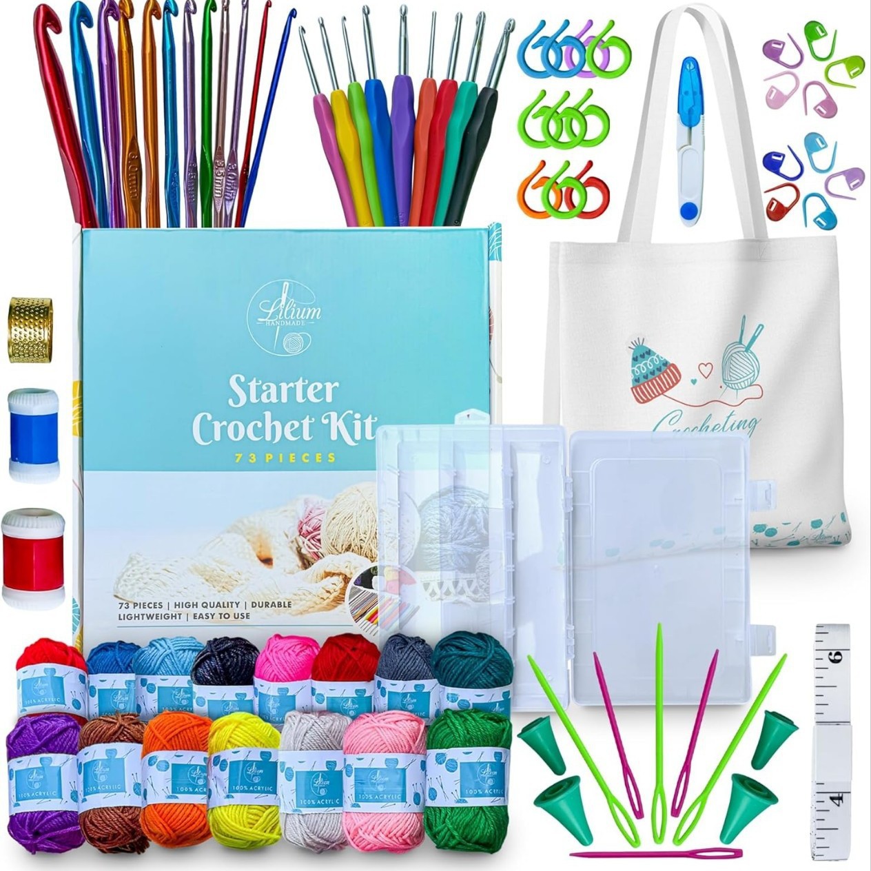 Популярный новый продукт Набор аксессуаров для вязания 73 предмета 15 цветных ниток
