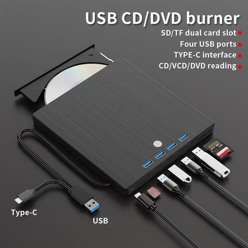Cross-Border Eight-In-One External Optical Drive Dvd Burner Usb3.0 Tpc Can Be Connected to an External U Disk and Card to Expand the Notebook's Functionality