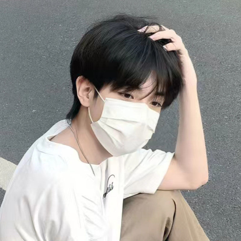 Shake shop live supply wig men's short straight hair Korean oblique bangs black high temperature silk wig set a generation of hair