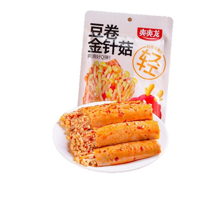 Shuangshuanglong Vegetarian Low-Fat, Low-Calorie, Light and Burden-Free Bean Rolls with Pleurotus Eryngii/Enoki Mushroom/Kelp Shreds 120g*1 Pack