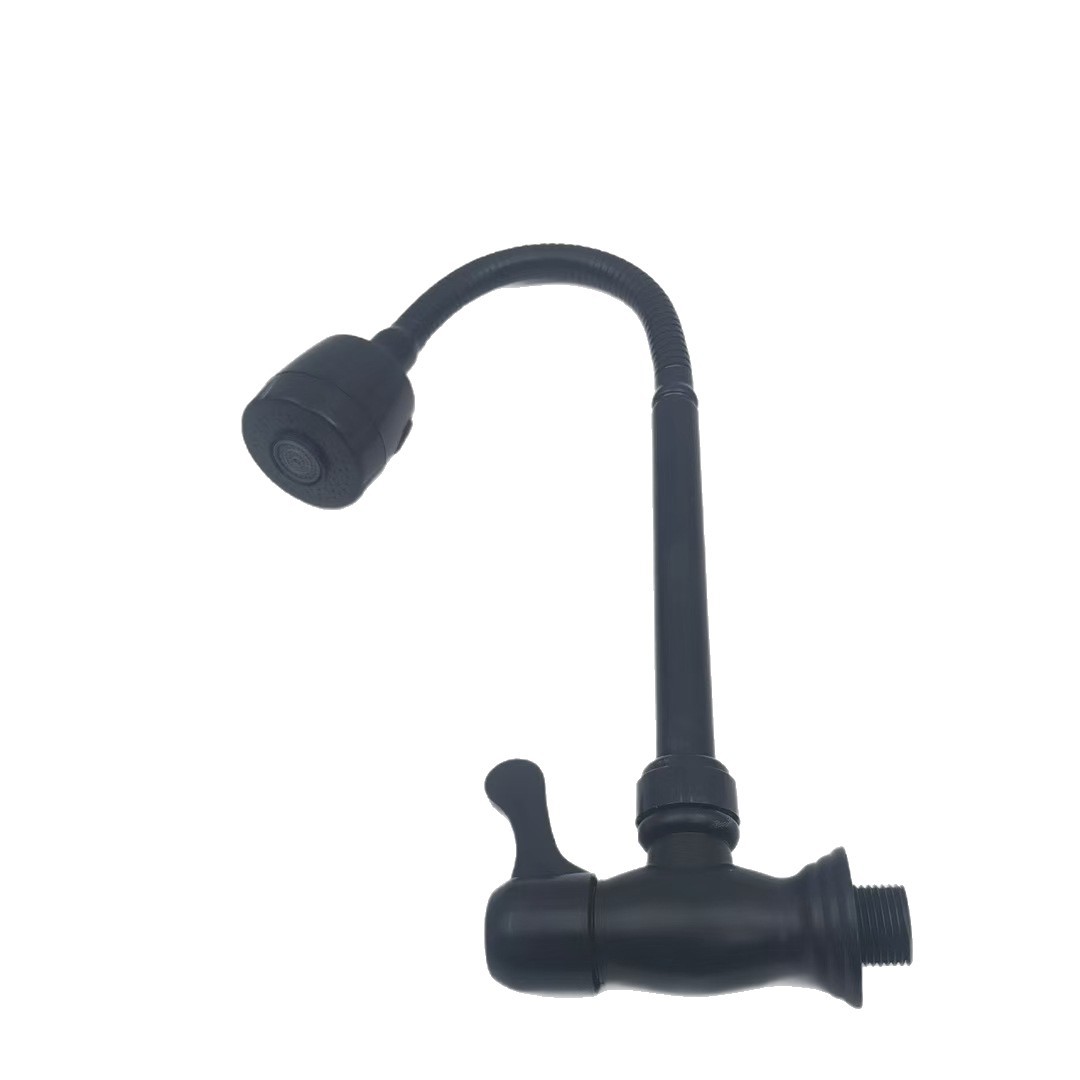 Plastic Cross-Border Model Black Household Wall-Mounted Sink Faucet with Swivel Pipe, Single Cold Water Faucet with Magnetization