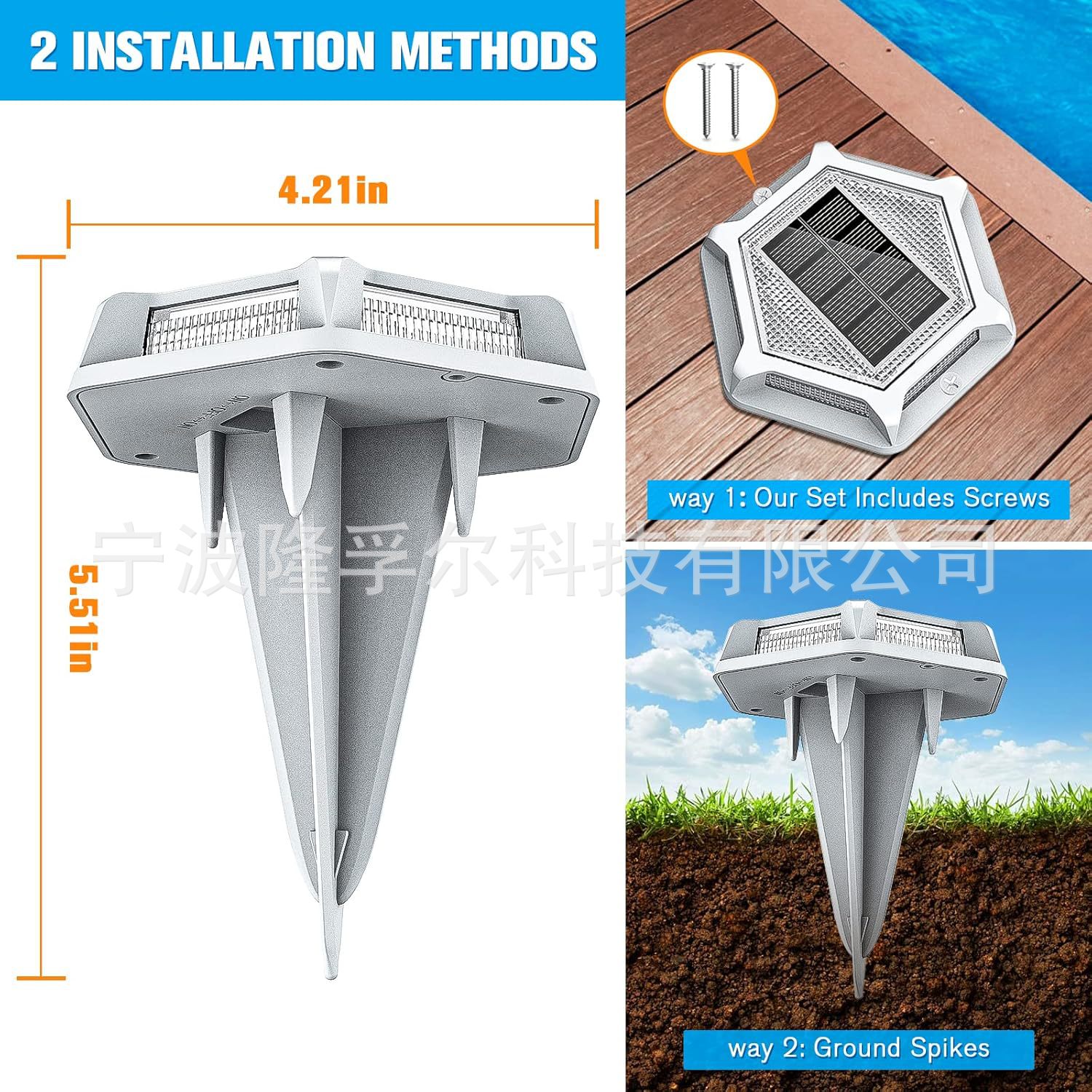 Cross-Border New Product Solar Driveway and Sidewalk Warning Light Blue and White Dual-Mode Deck Light Led Aluminum Die-Cast Road Stud