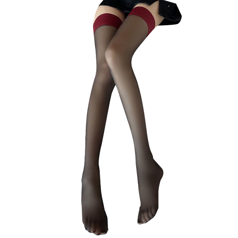 Black Ins Internet Celebrity Sexy Red Side Stitching Sexy Thigh Stockings Thin Black Silk Pure Long Long Knee Socks