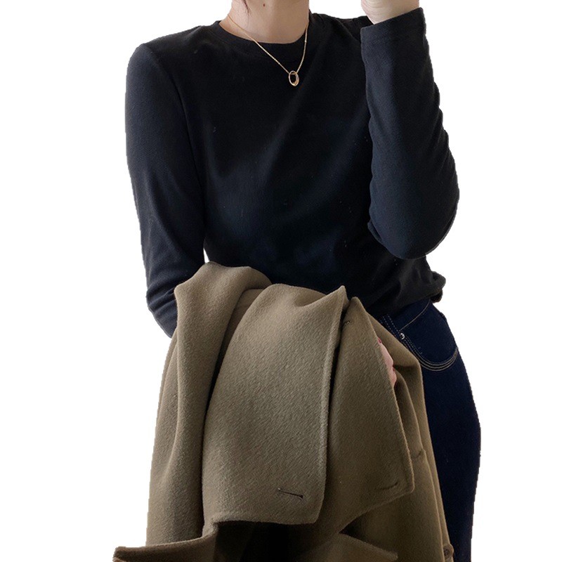 Derong Bottoming Shirt for Women Autumn and Winter 2025 New Slim Fit and Stylish Brushed T-Shirt Ins Versatile Long-Sleeved Inner Top Trbottomy