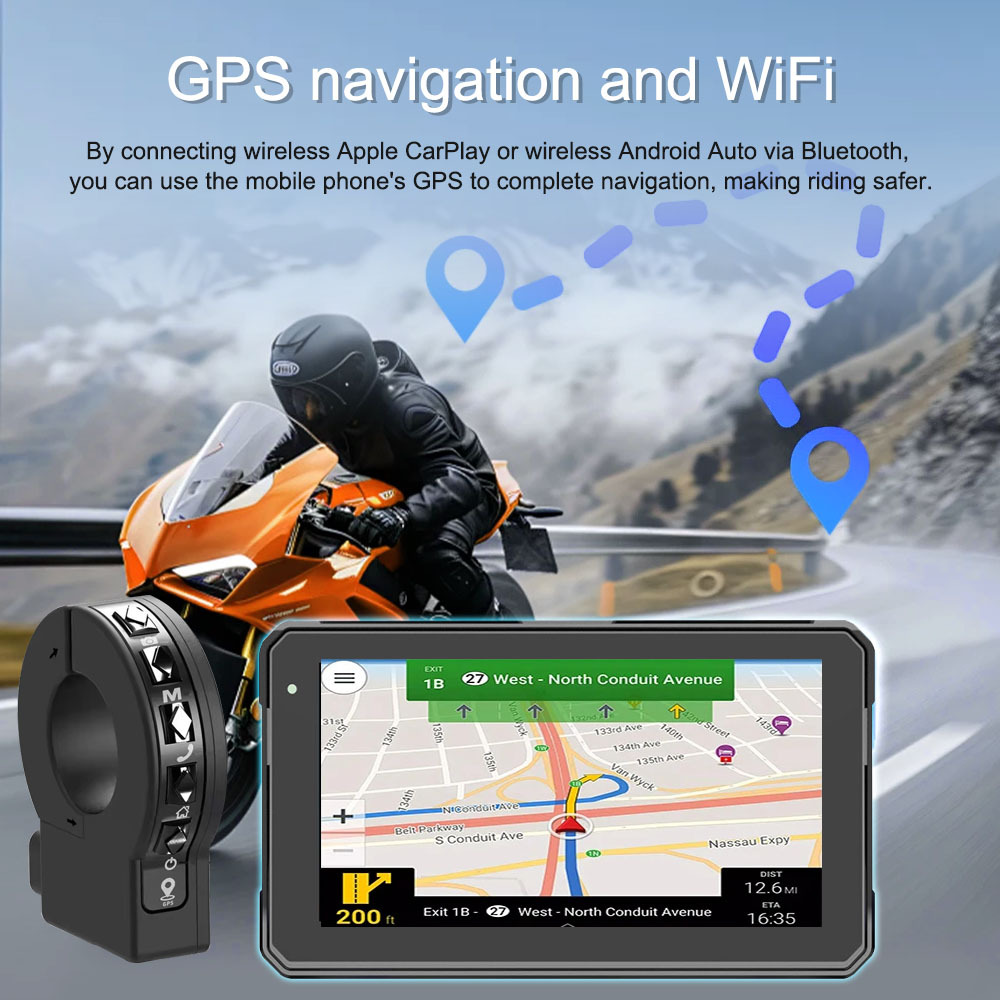 Cross-Border 6inch Motorcycle Driving Recorder Wireless Carplay Android Auto Gps Screen Projection Recorder