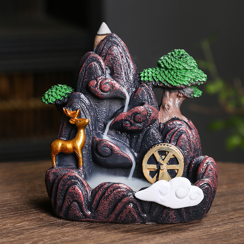 Factory Direct creative resin small backflow incense burner high mountain water sandalwood agarwood incense burner indoor home decoration