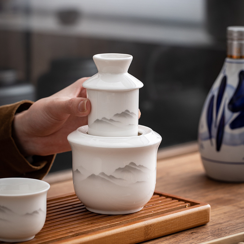 Ink Wash Distant Mountain Outdoor Travel Portable Wine Warmer Ceramic Wine Divider Wine Glass Yellow Wine Hot Wine Pot Custom Logo