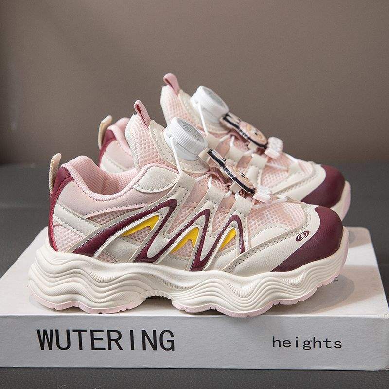 Girls' Shoes 2025 New Style Dad's Rotating Buckle Soft-Soled Casual Children's Shoes Button Breathable Running Children's Sports Shoes