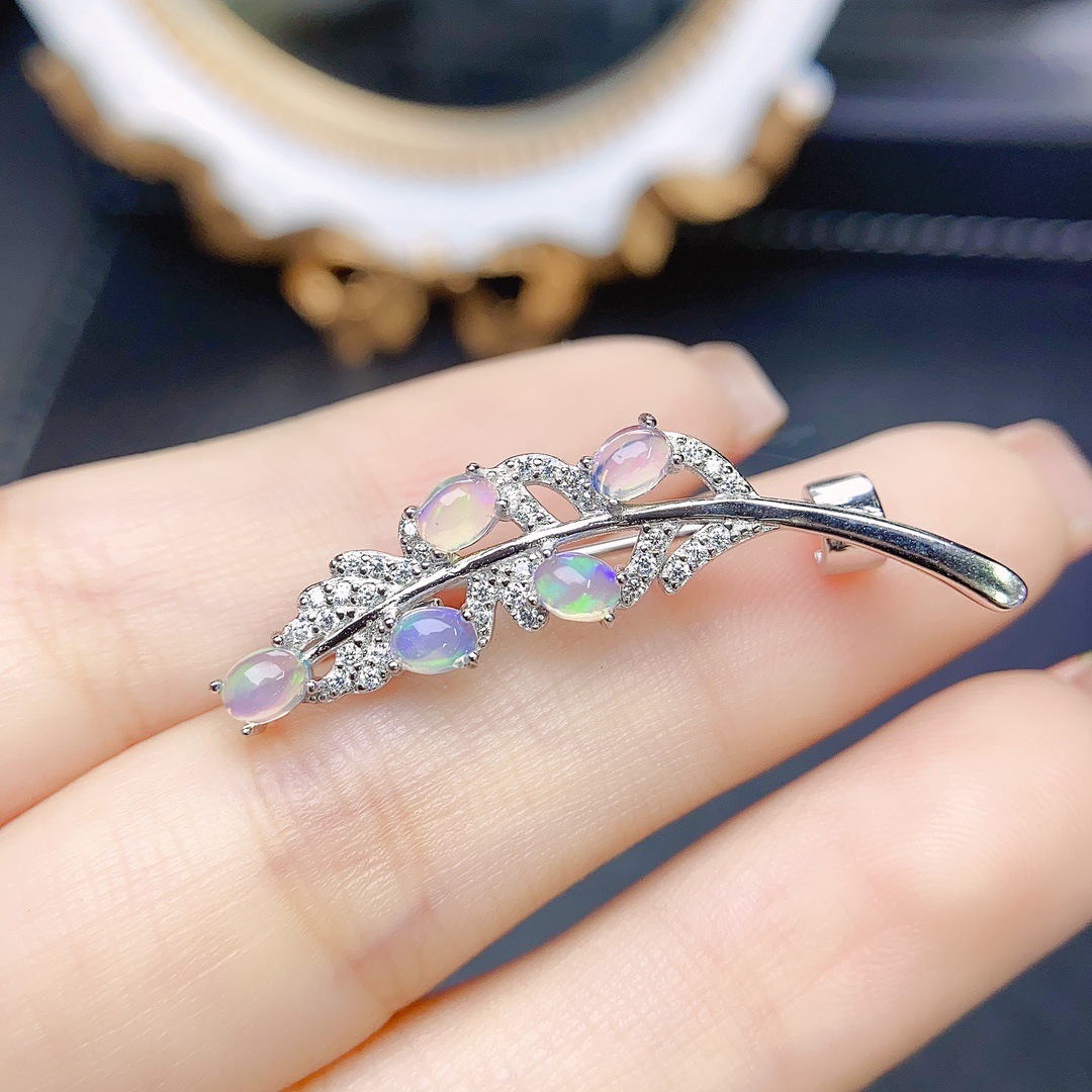 Factory Wholesale Popular Natural White Opal Brooch S925 Silver Inlaid Main Stone 3*4 Hot Selling European and American One Generation