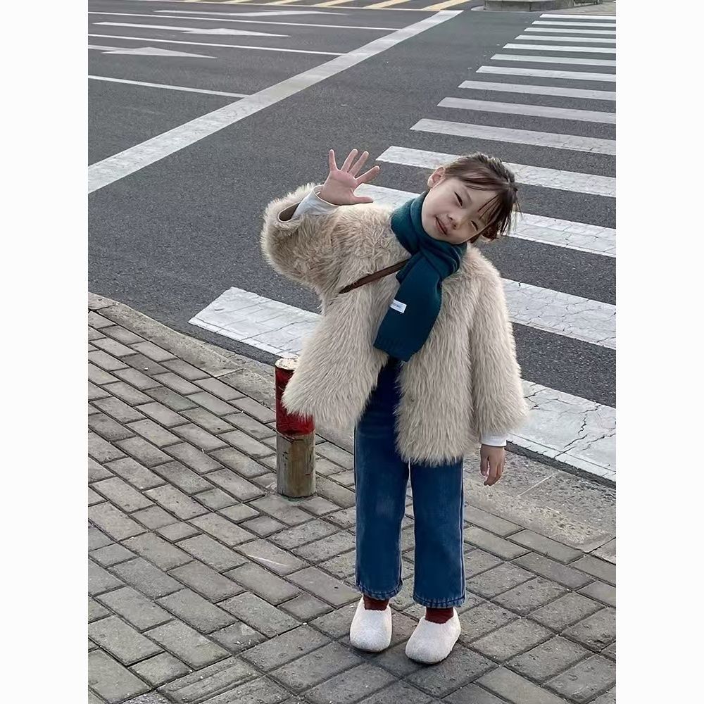 New Girls' Fleece-Lined Thick Coat, New Chinese Style Autumn and Winter Children's Coat, Faux Fox Fur Versatile Stylish Fur Cotton Coat
