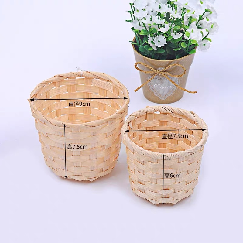 Woven Flower Basket Bamboo Woven Basket Desktop Sundries Finishing Home Storage Basket Bamboo Woven Basket Woven Basket Wholesale New