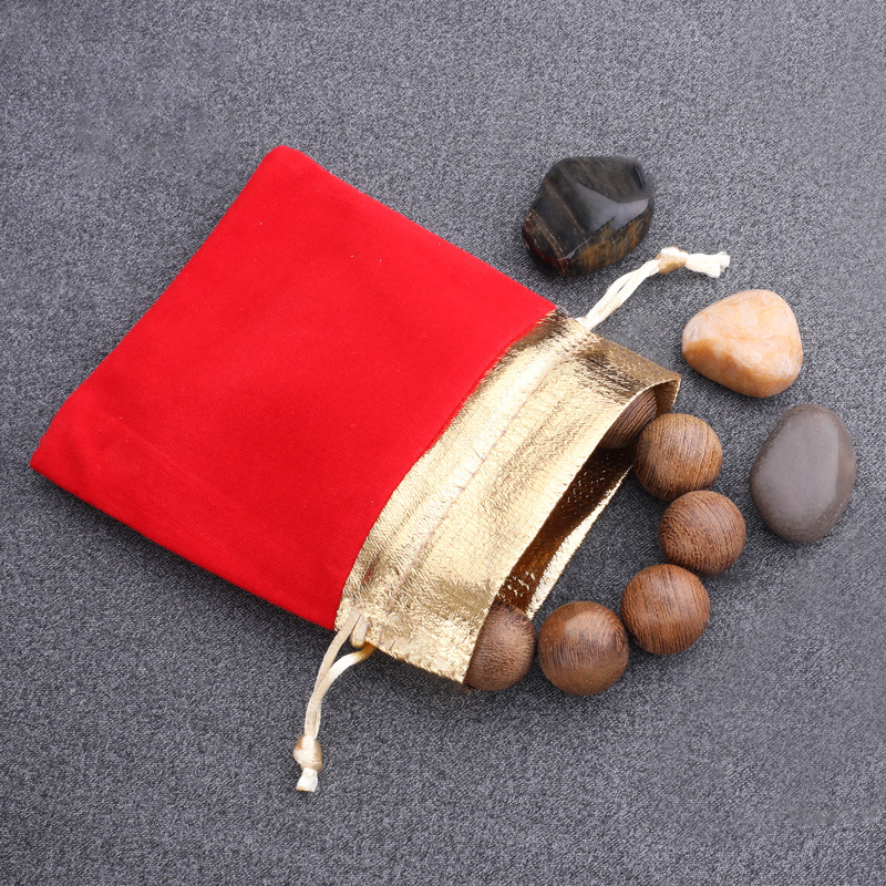 Red High-End Velvet Bag with Gold Edge and Gold Mouth Jewelry Bag Drawstring Pocket Gift Jewelry Packaging Bag Wholesale Direct Sale
