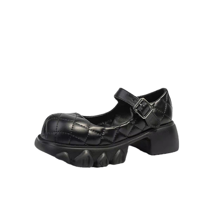 Small Leather Shoes for Women 2025 New Style Quilted British Style Versatile Mary Jane Fashion Thick Sole Stylish Trbottomy Cool Thick Heel Shoes