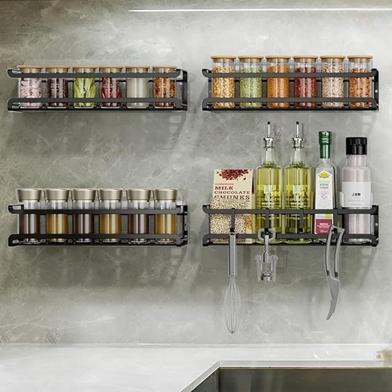 Cross-Border Punch-Free Wall-Mounted Kitchen Spice Storage Rack Cabinet Spice Rack Multi-Purpose Spice Bottle Rack Spice Rack