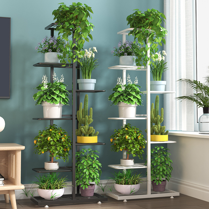 European-style flower shelf iron multi-layer indoor living room balcony storage rack Green rose flower pot stand floor-standing home floor