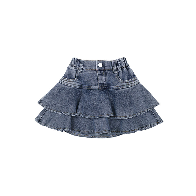 Korean Children's Wear for Middle and Small Children 2025 Summer New Girls' Ruffled Denim Bust Skirt for Little Girls Stylish Skirt