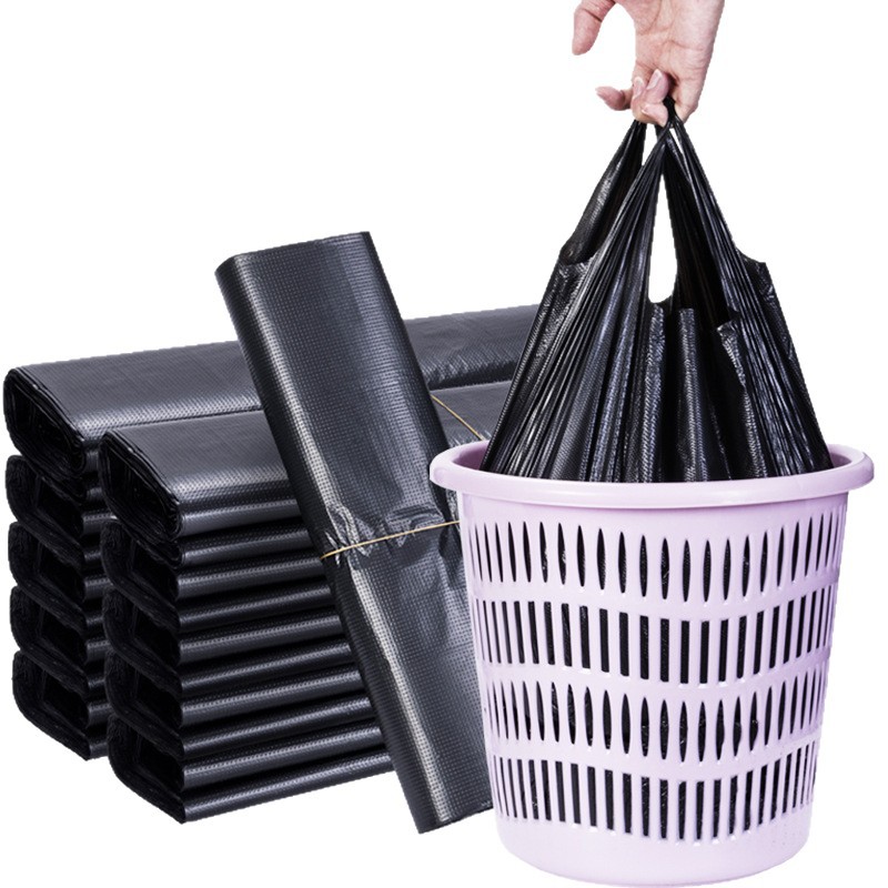 Thickened Large Household Garbage Bag Black Property Garbage Bag Portable Vest Style Disposable Plastic Bag Wholesale