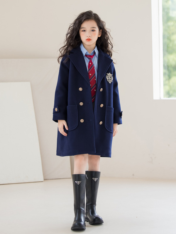 Girls' Woolen Outwear British Preppy Style 2025 Winter Thickeneded Mid-Length Big Children's Quilted Woolen Outwear to Heattech