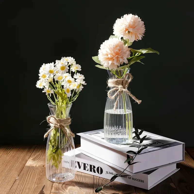 Cross-Border Wholesale Plastic Striped Vase with Rope Creative Design Modern Simple Anti-Fall Desktop Ornaments Flower Arrangement