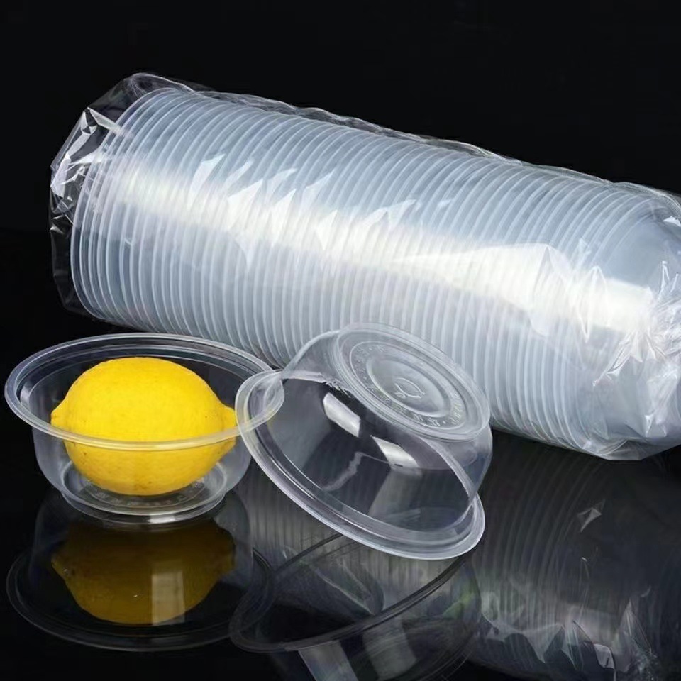 Disposable Bowl Blister Bowl Household Ice Powder Bowl with Lid Lunch Box Plastic Packaging Tableware Round Soup Bowl Commercial Tableware
