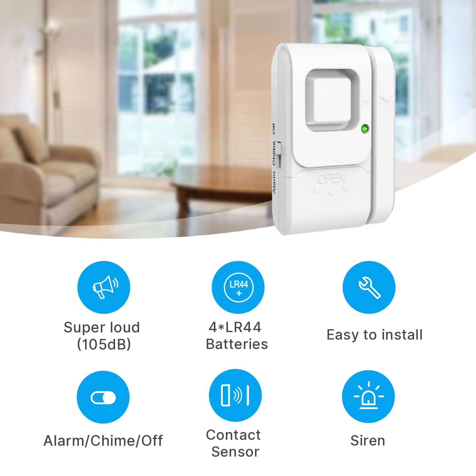 Intelligent door and window magnetic alarm, easy to install wireless alarm, suitable for house garage anti-theft
