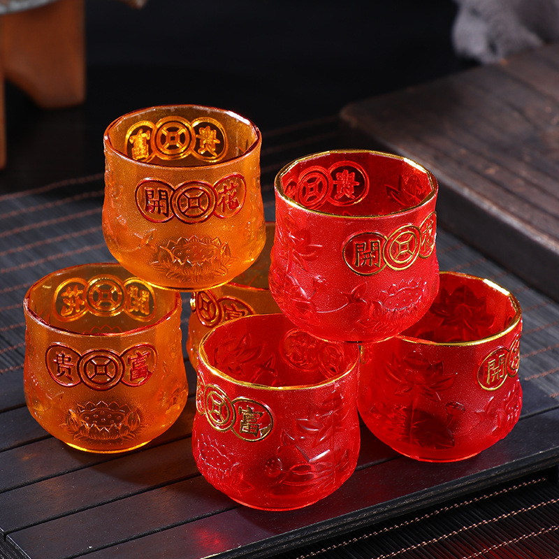 Buddha worship supplies plastic crystal Buddha worship cup red goblet sacrificial tribute three sets of cups five even tribute table