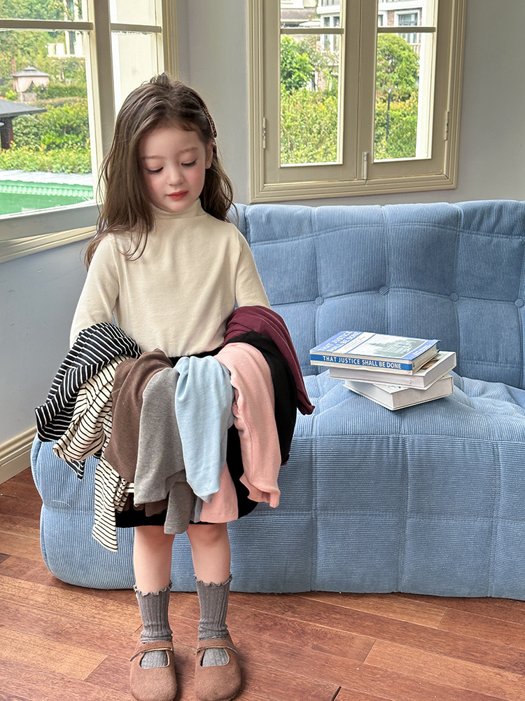 Elmo Beibei Autumn and Winter Mid-Collar Bottoming Shirt for Boys and Girls, Autumn and Winter Half Turtleneck Inner Top for Girls and Babies