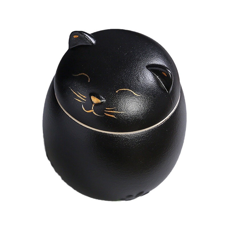Tea Cans Lucky Cat Ornaments Tea Storage Pot Porcelain Sealed Pot Large Pot Portable Pet Curns Memorial Pot