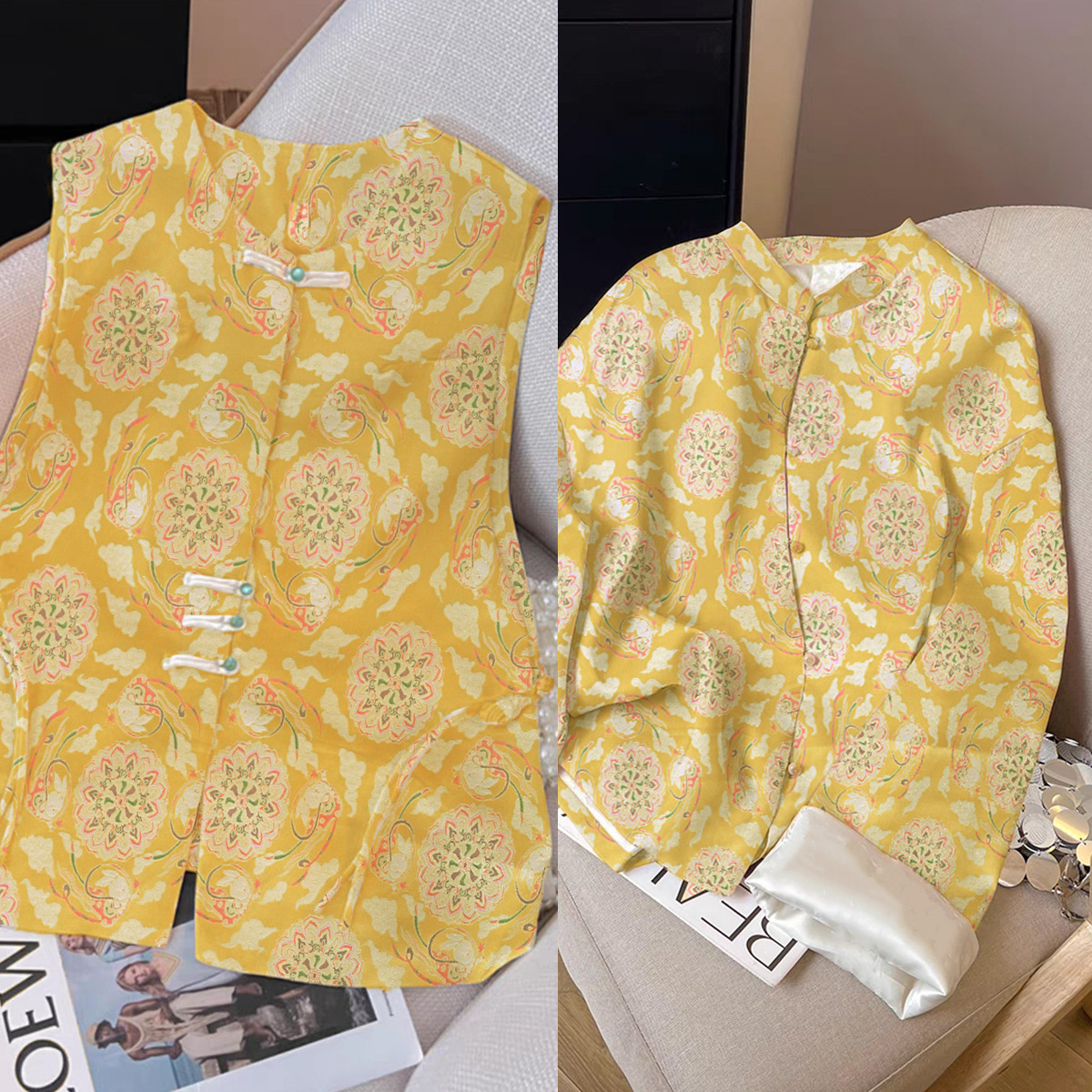 """"Fs056 Dunhuang Flying Rabbit》 Chinoiserie New Song Brocade Han Dynasty Vest Fabric Jacquard Brocade National Style Clothing Fabric