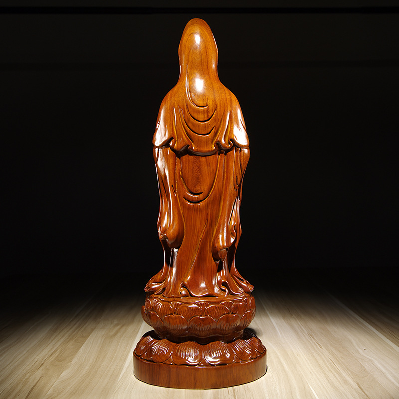 Huali Wood Carving Guanyin Bodhisattva Buddha Statues Decoration Falun Nanhai Guanyin Home Living Room Decorative Crafts