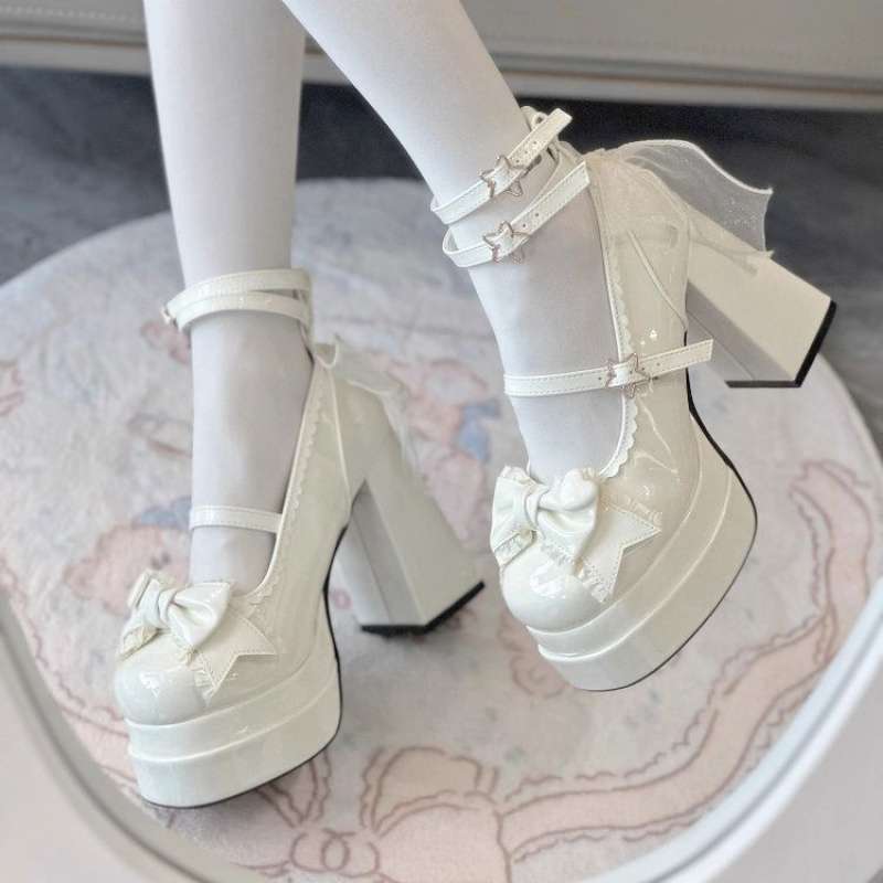 Lolita Shoes Mary Jane Waterproof Platform Thick Heel High Heels Women's 2025 New Women's Shoes Bow Lolita Shoes