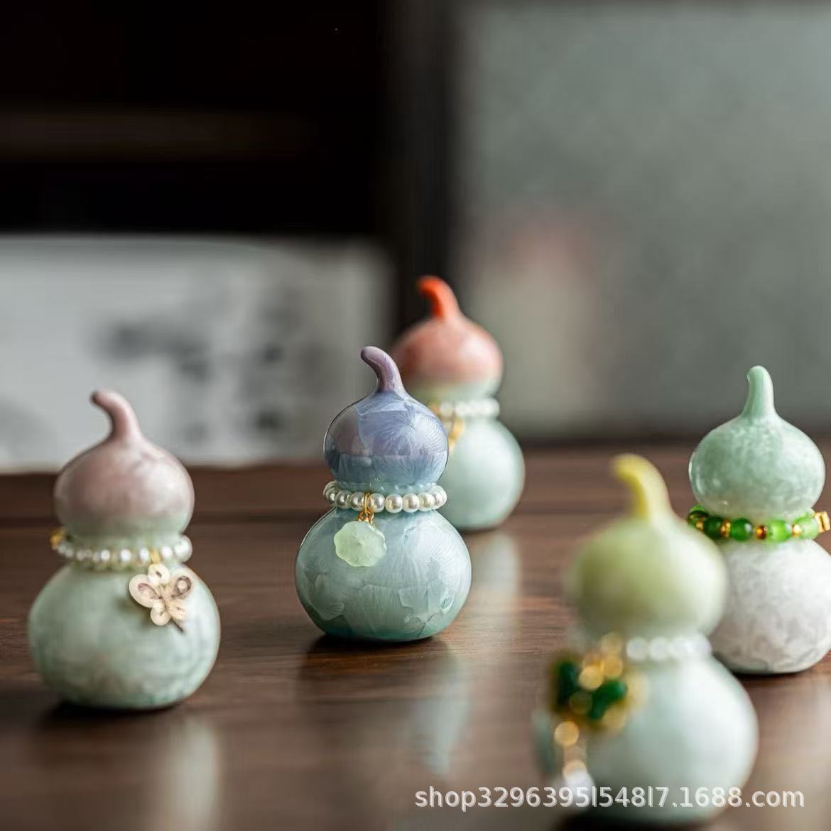 Crystal Glazed Gourd Small Ornaments Ceramic Ladies Cute Colorful Small Fresh Tea Pet Tea Ceremony Accessories High-End Gifts