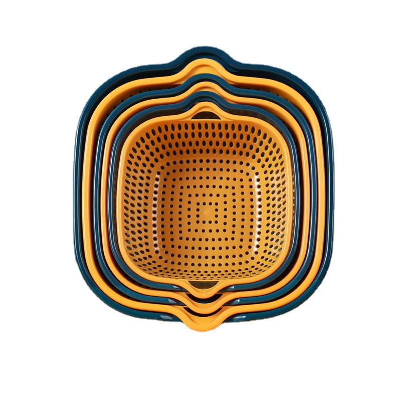 Factory direct drain basket six-piece set wholesale kitchen color matching double-layer 6-piece set household washing basket fruit and vegetable basket Basin