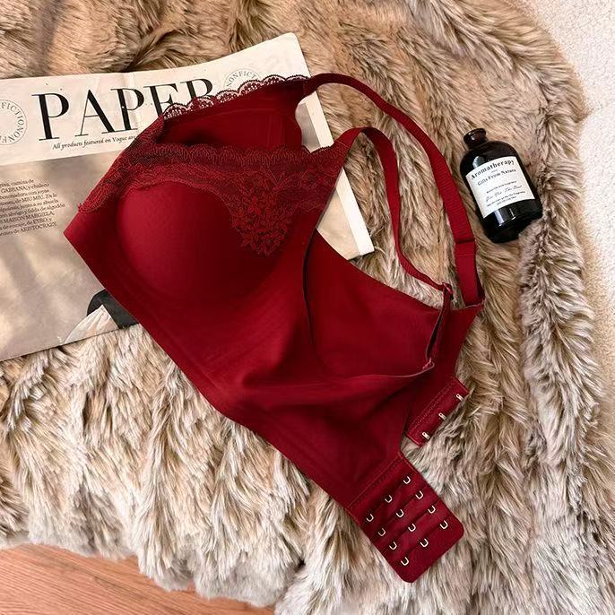Red Lingerie for Women in Their Zodiac Year, Jelly Strip Lace, Wireless, Small Chest, Push-Up, Anti-Sagging, Side Breast Collection, Sexy Bra