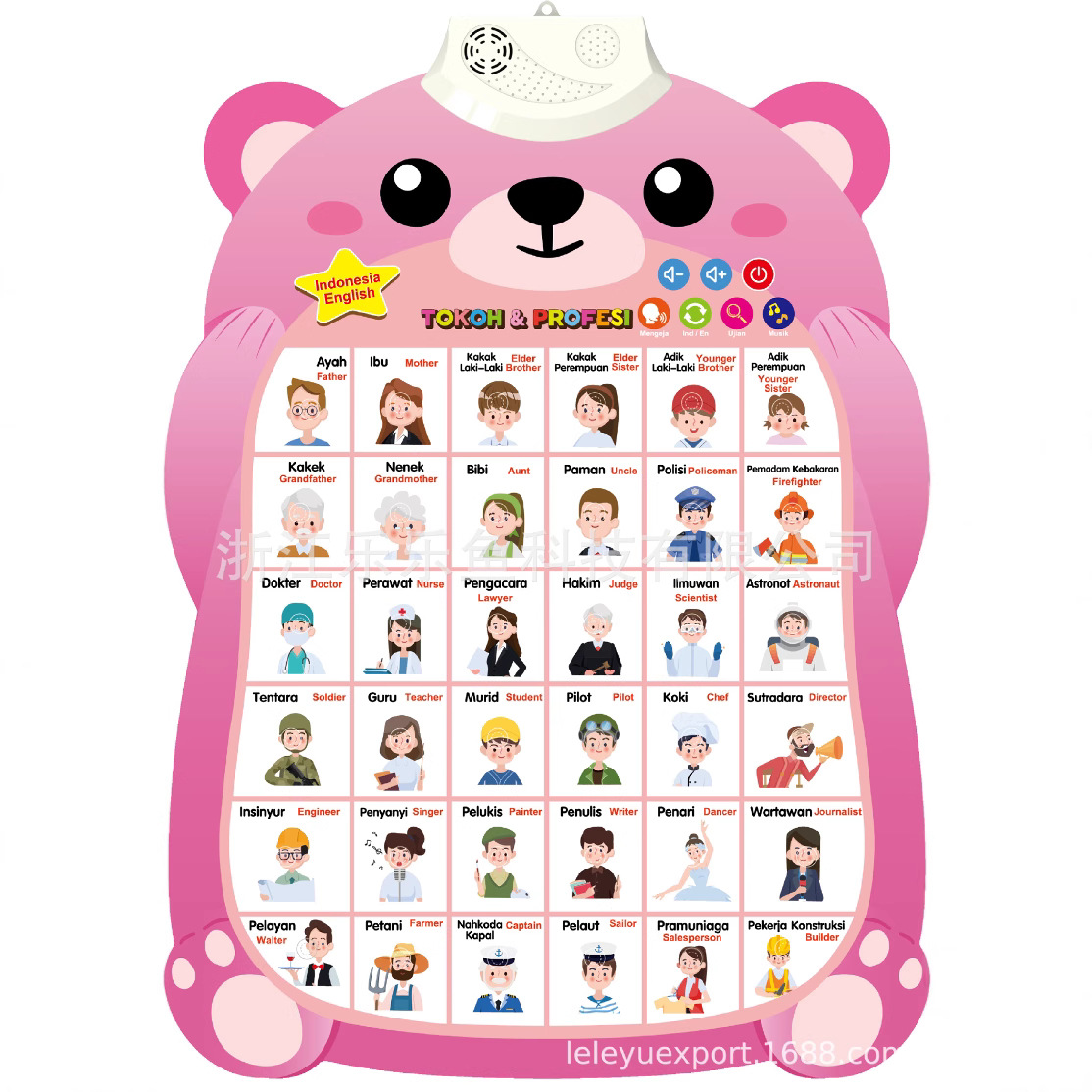 Foreign Trade Hot-Selling Export Indonesian Animal and Fruit Names Audio Wall Chart Educational Toys Fun Exam