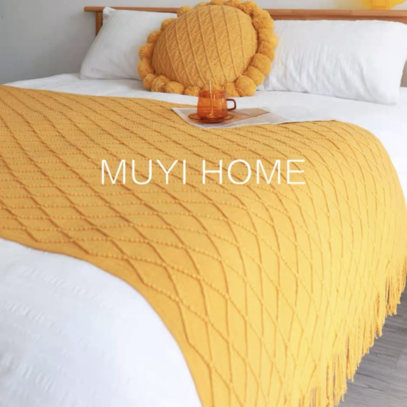 Bed Flag Bed End Towel Homestay Luxury Hotel Hotel Bed Cover Household New Chinese Model Room Solid Color Bed Towel