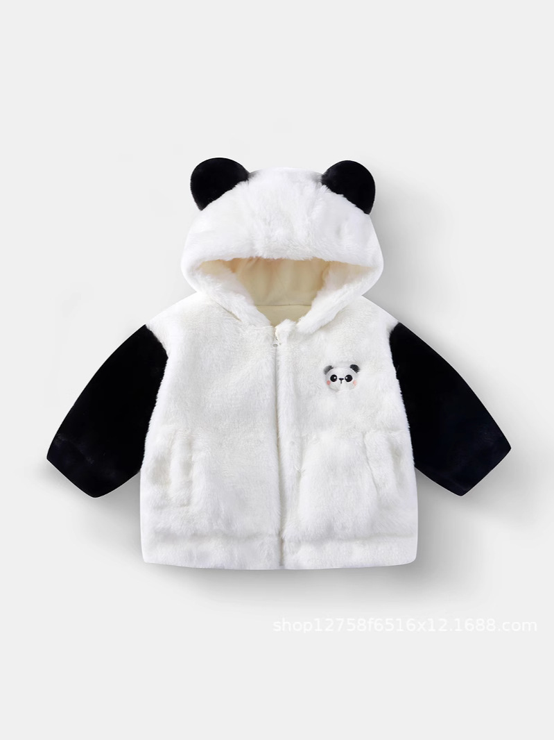 Children's Fur Coat New Boys and Girls Baby Hooded Warm fleece-lined Top Children's Cardigan Zipper Outerwear