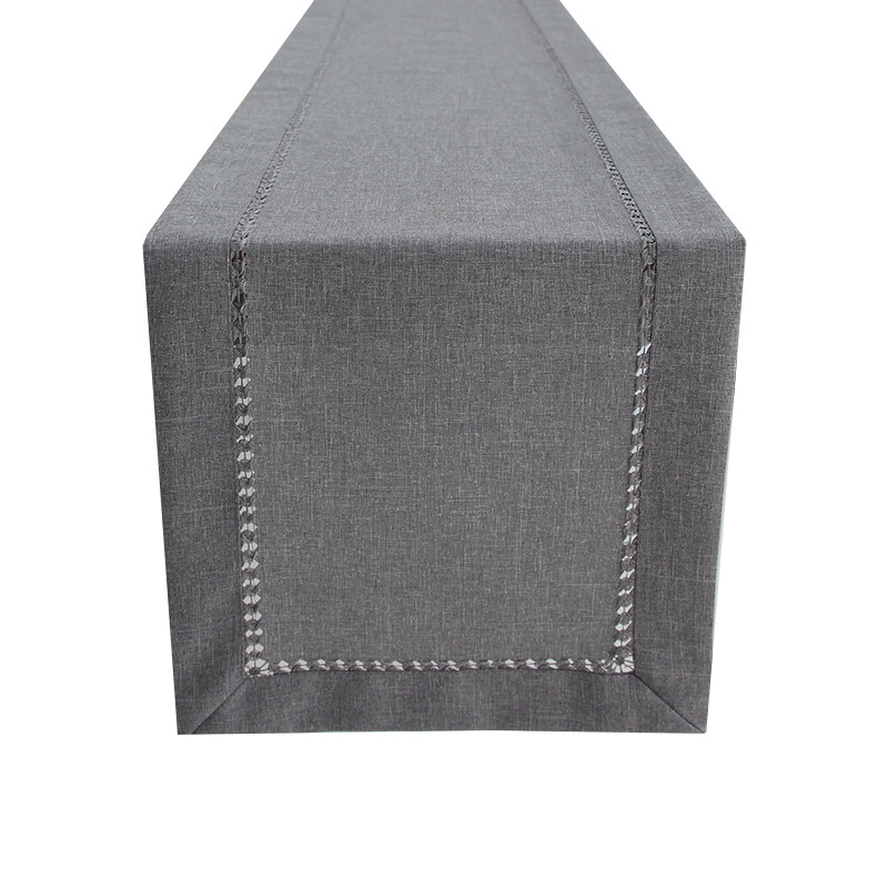 Cross-border eight-character drawn silk hollow-out flat-angle table runner imitation linen polyester silk table runner coffee table table cover solid color table cloth