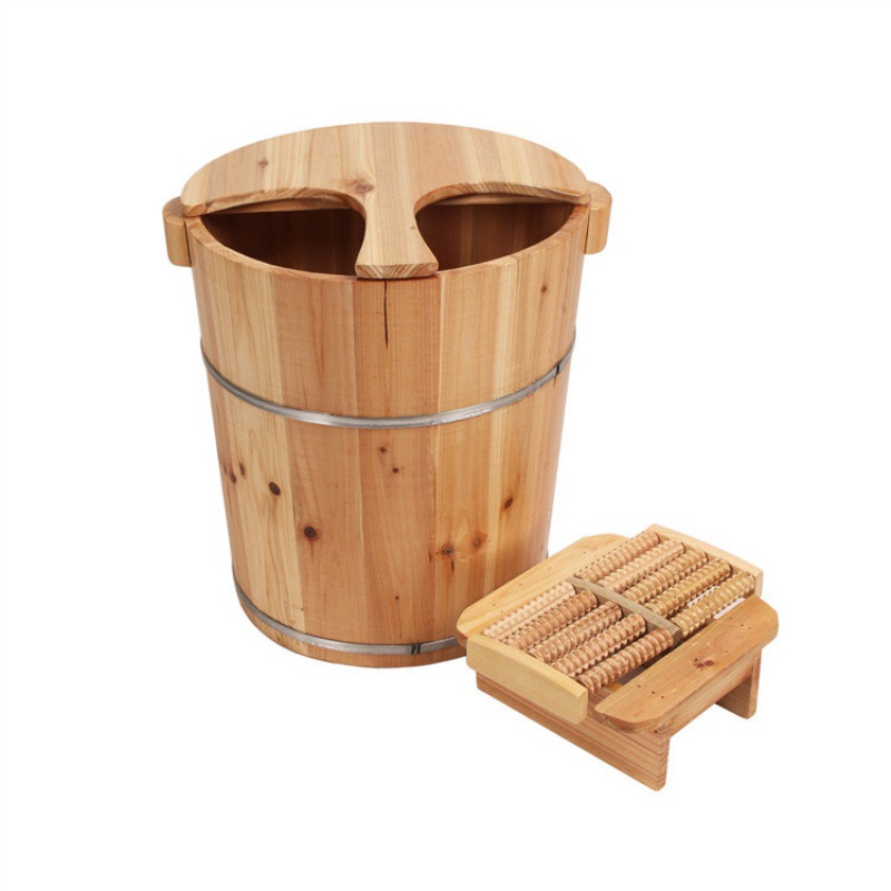 Warm Foot Bath Bucket, Traditional Xizang Foot Bath Bucket, Foot Bath Bucket, Solid Wood Foot Bath Bucket, Small Deep Bucket with Lid Wooden Bucket