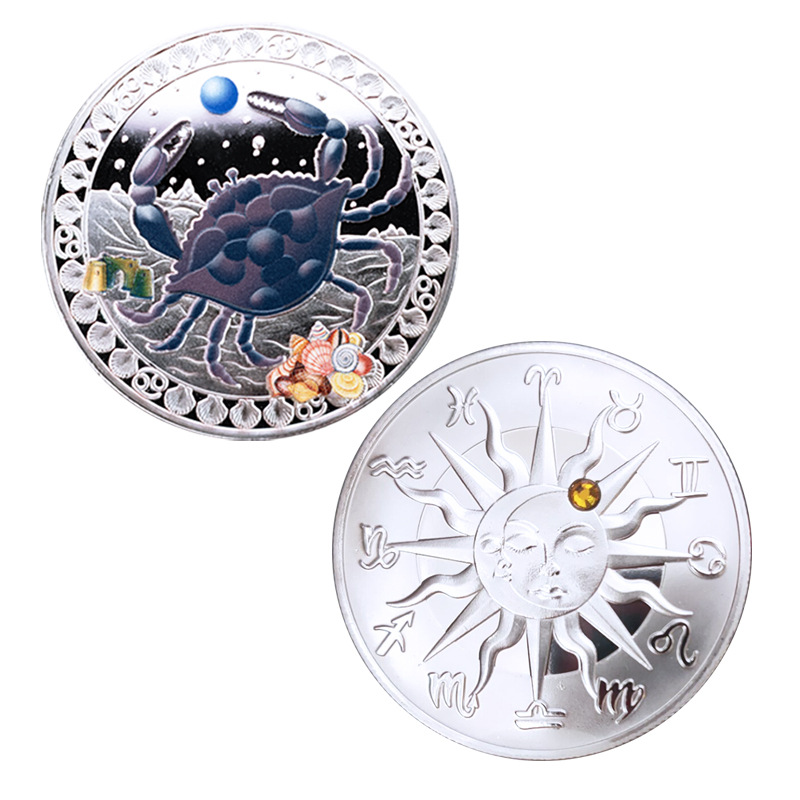 Cross-Border Tarot Constellation Pisces Commemorative Coin Foreign Trade Commemorative Medal 12 Constellation Set Commemorative Medal Embossed Metal Badge