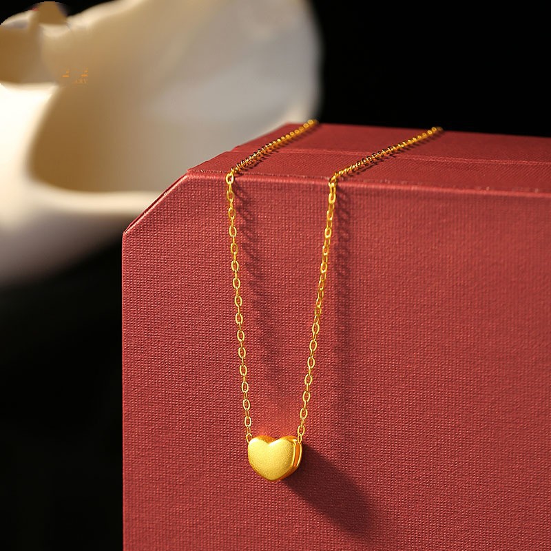 Internet Celebrity Gold Heart Pendant Necklace 18K Gold-Plated Necklace 2024 New Style for Chinese Valentine's Day to Give to Your Girlfriend