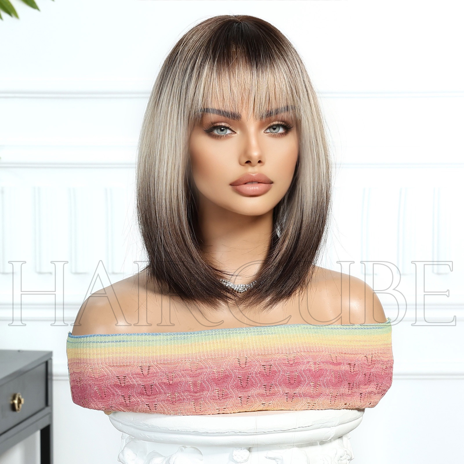 Wig Headgear bobo European and American Gradient Straight Hair Headgear in stock Cross-border Hot Selling Bobo Qi Bangs Short Straight Hair Manufacturers