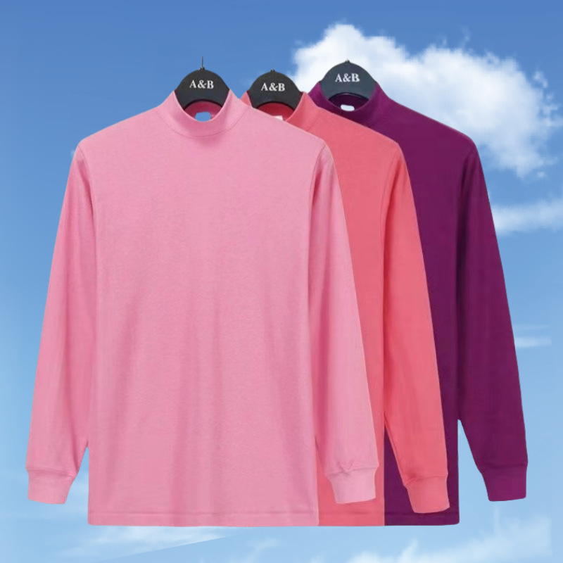 Solid Color Basic Base Layer Shirt for Middle-Aged and Elderly Mothers, Loose Cotton Sweater, Round Neck, Large Size, All-Cotton Autumn Shirt for Women, Long Sleeves