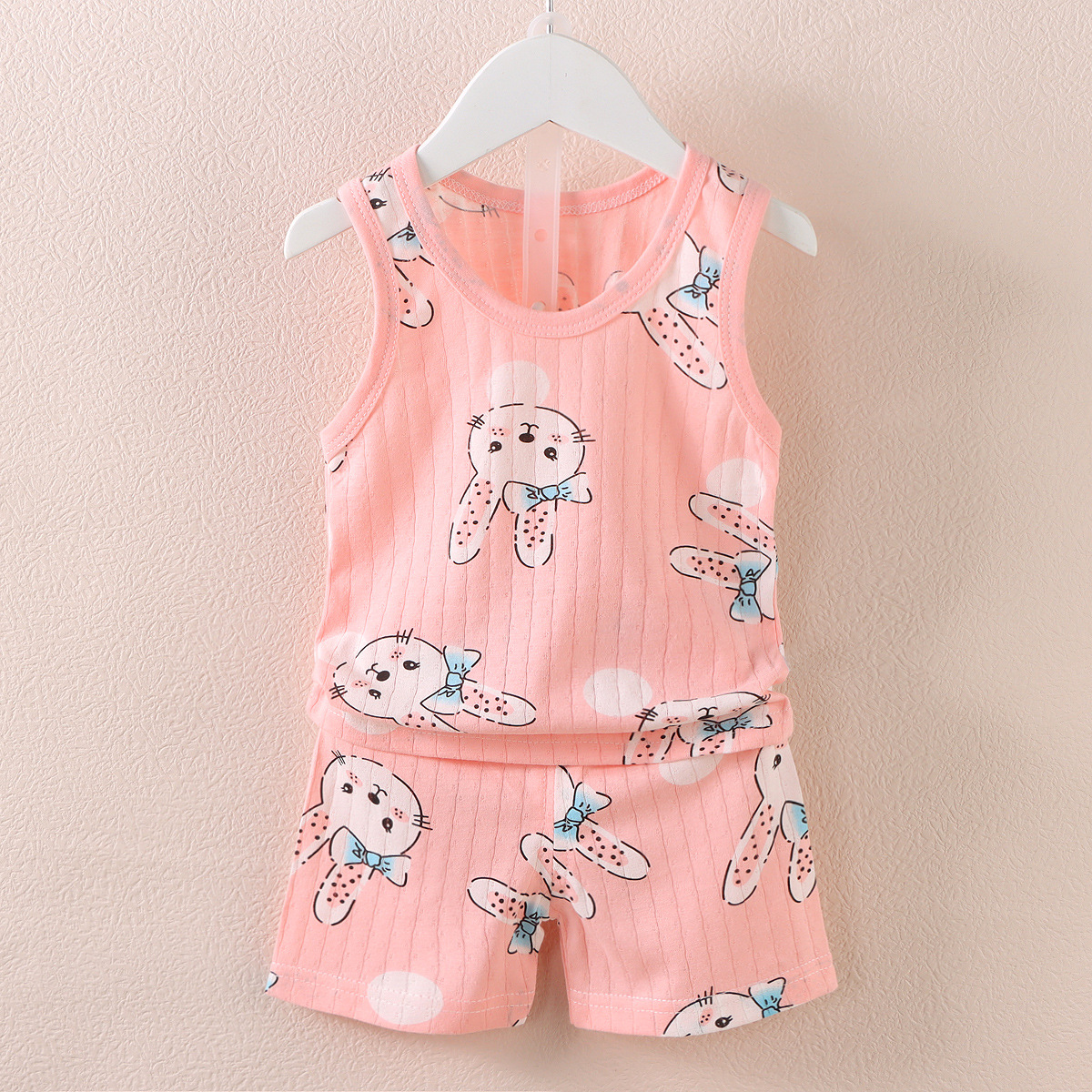 2025 Korean Style Kidsren's Vest Suit New Style for Boys and Girls Baby Cartoon Thin Sleeveless Vest Shorts Suit Trendy