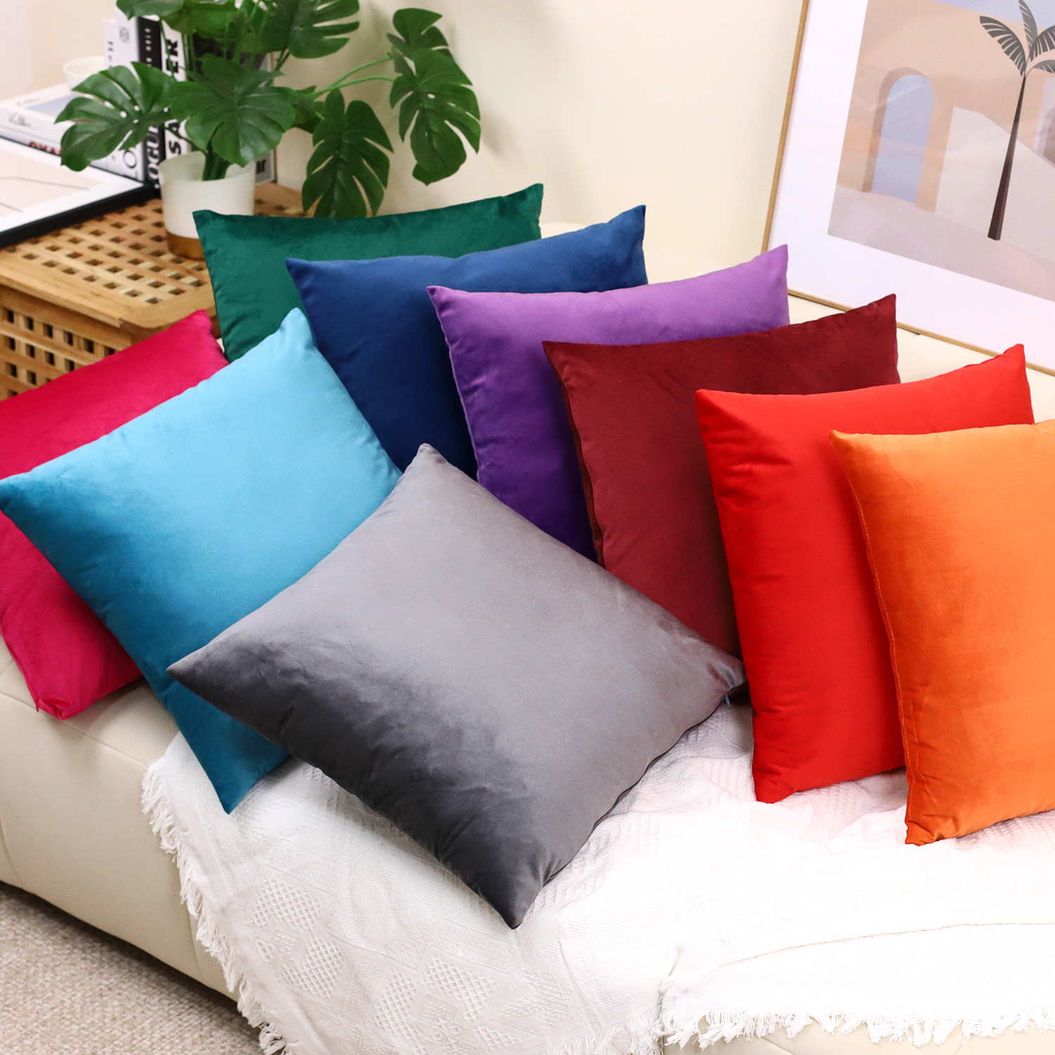 Amazon Nordic Ins Solid Color Modern Simple Style Velvet Double-Sided Plain Bedside Sofa Pillow Cushion