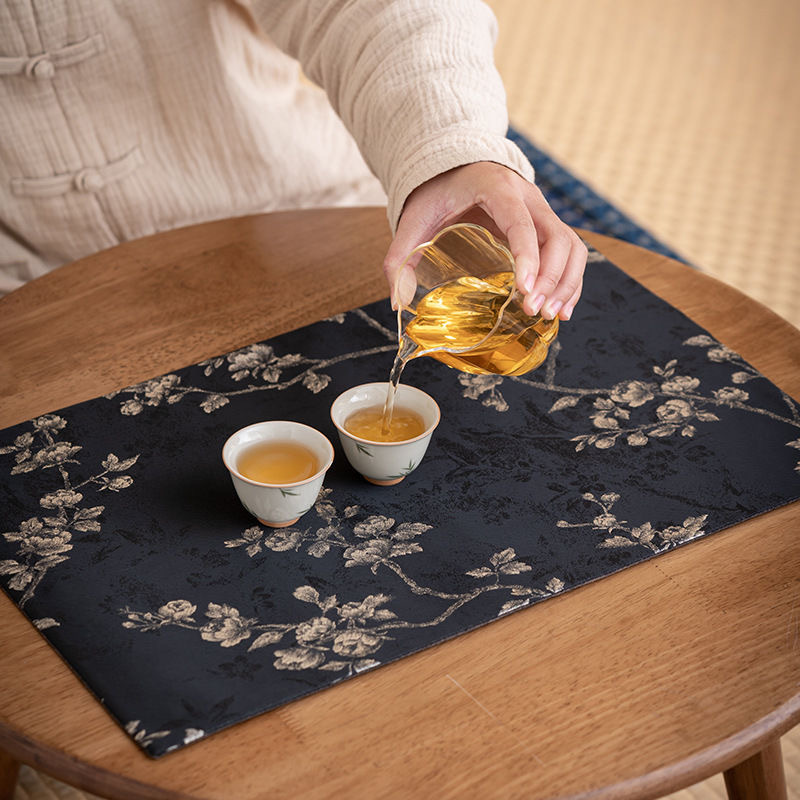 Brocade Embroidered White Peony Tea Mat Chinese Retro Tea Table Mat Tablecloth Insulation Mat Table Flag Dry Bubble Mat