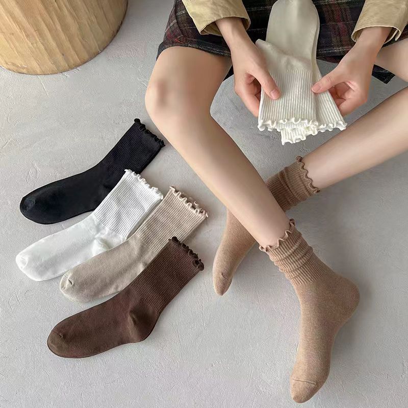 Socks Women's Mid-Calf Spring & Fall Sexy Fungus Lace Ins Japanese Style Versatile Pile Autumn and Winter Jk Women's Socks